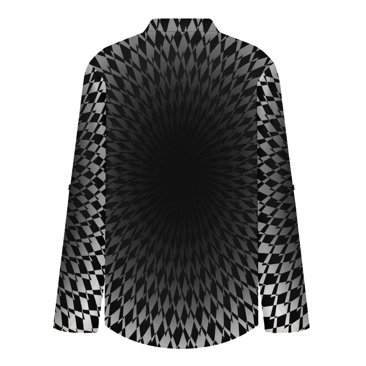 Optical Art Viaual Trap Women's Notched V Neck Tunic Tops, Roll Up 3/4 Sleeve Button Cuff Casual Blouse, Hem Loose Work Shirts