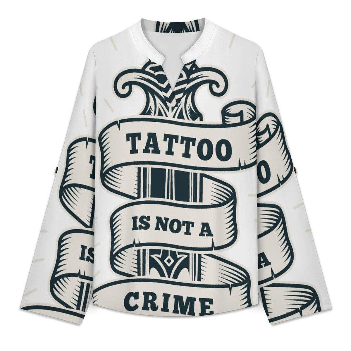 Dagger, Weapon Women's Notched V Neck Tunic Tops, Roll Up 3/4 Sleeve Button Cuff Casual Blouse, Hem Loose Work Shirts