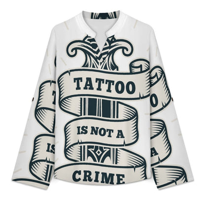 Dagger, Weapon Women's Notched V Neck Tunic Tops, Roll Up 3/4 Sleeve Button Cuff Casual Blouse, Hem Loose Work Shirts