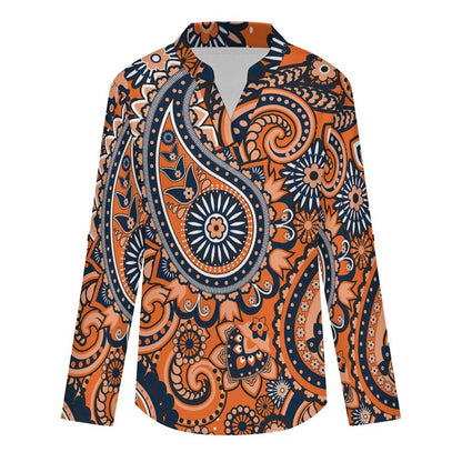 Paisley  Versatile Notched V-Neck Tunic | Roll Tab 3/4 Sleeve Office Casual Top