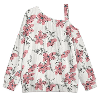 Long Sleeve Relaxed-Fit Solid Pullover Flower Pattern