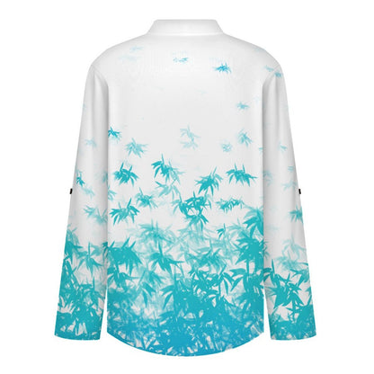 Leaf Pattern  Versatile Notched V-Neck Tunic | Roll Tab 3/4 Sleeve Office Casual Top