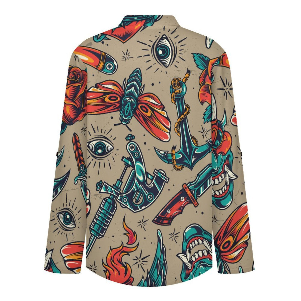 Retro Patterns, Eyes, Evil Roll Tab 3/4 Sleeve Notched V Neck Tunic Blouse