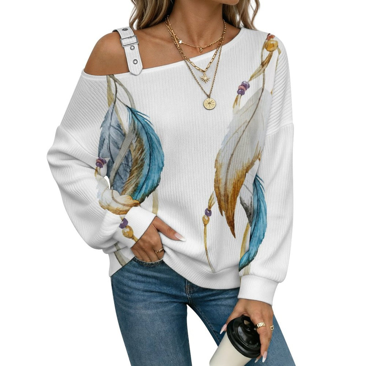 Women’s Off-Shoulder Knit Sweater Wing
