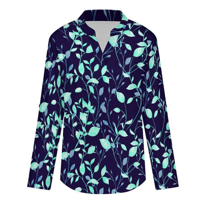 Flower  Versatile Notched V-Neck Tunic | Roll Tab 3/4 Sleeve Office Casual Top