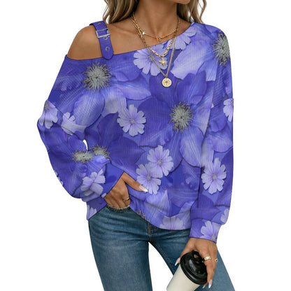 Women’s Off-Shoulder Knit Sweater Purple Flowers