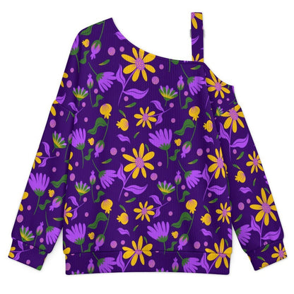 Women’s Off-Shoulder Knit Sweater Flower Pattern Repeat