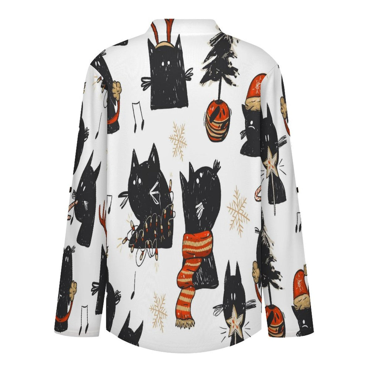 Christmas, Black Cat  Versatile Notched V-Neck Tunic | Roll Tab 3/4 Sleeve Office Casual Top