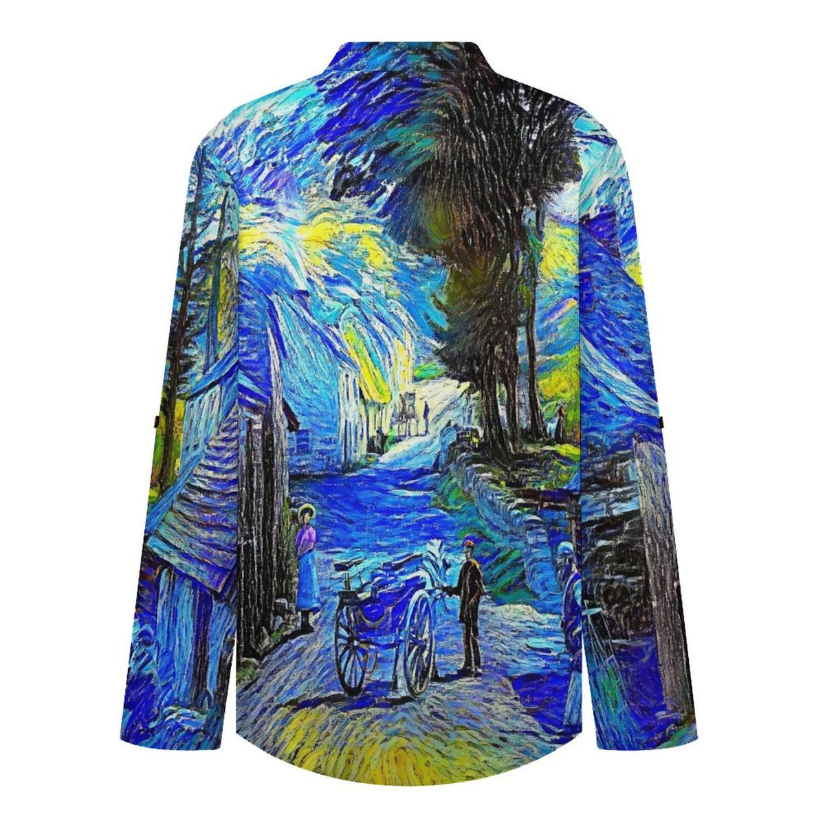 Blue Ink Painting, Town  Versatile Notched V-Neck Tunic | Roll Tab 3/4 Sleeve Office Casual Top