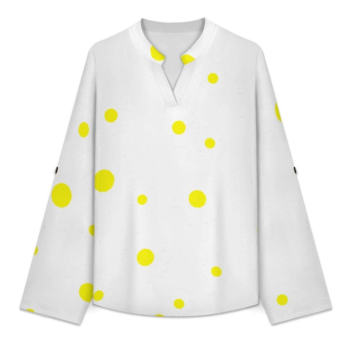 Flower-yellow-full Print-T-shirt-phone Case Roll Tab 3/4 Sleeve Notched V Neck Tunic Blouse