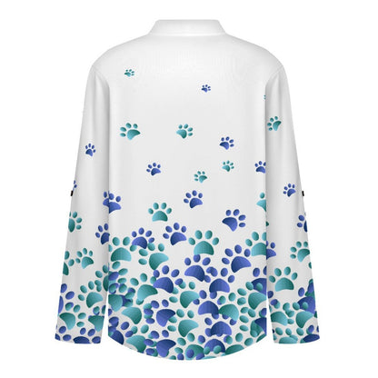 Dog Footprints Dress Blue  Versatile Notched V-Neck Tunic | Roll Tab 3/4 Sleeve Office Casual Top