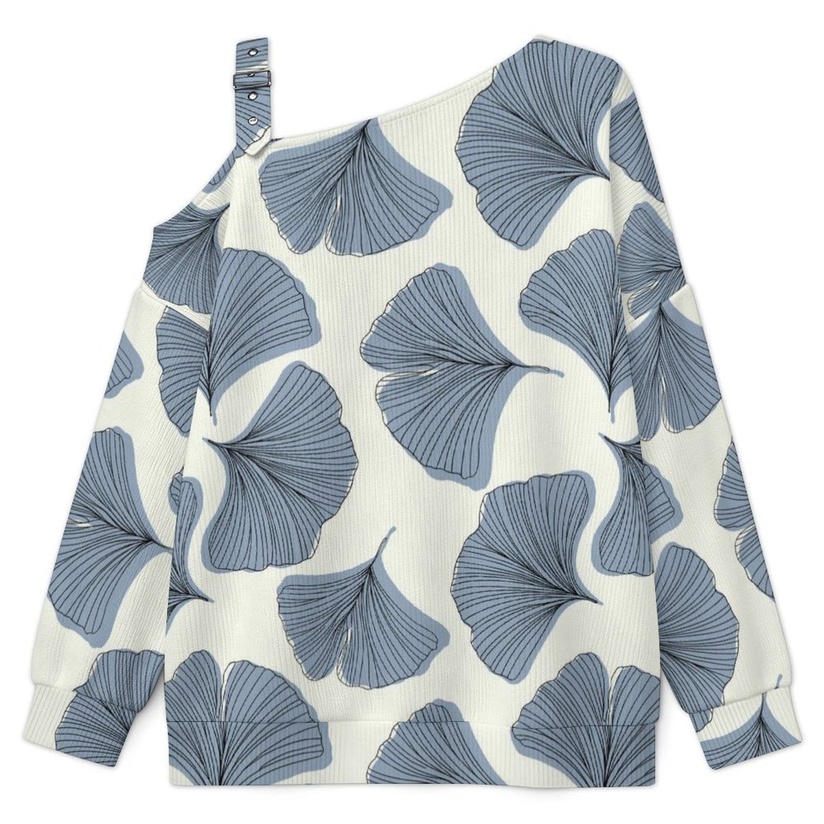 Long Sleeve Relaxed-Fit Solid Pullover Ginkgo Leaves