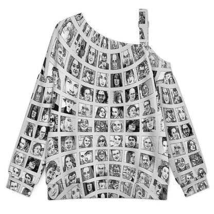 Illustration, Sketch, Figure Buckle Strap Asymmetrical Off Shoulder Knit Sweater