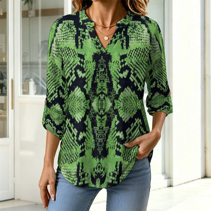 Snakeskin Pattern, Repeating Pattern  Versatile Notched V-Neck Tunic | Roll Tab 3/4 Sleeve Office Casual Top