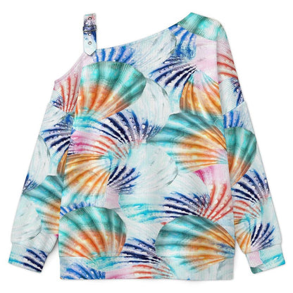 Off-the-shoulder Sweater Exotic Ethnic Pattern white S Women’s Off-Shoulder Knit Sweater