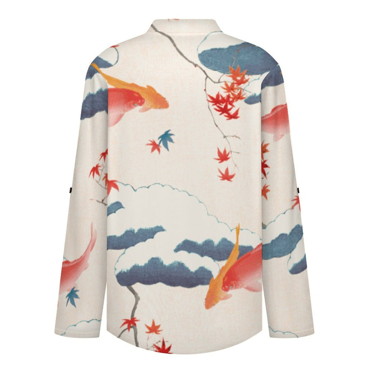 Chinese Wind, Maple Leaf, Fish  Versatile Notched V-Neck Tunic | Roll Tab 3/4 Sleeve Office Casual Top