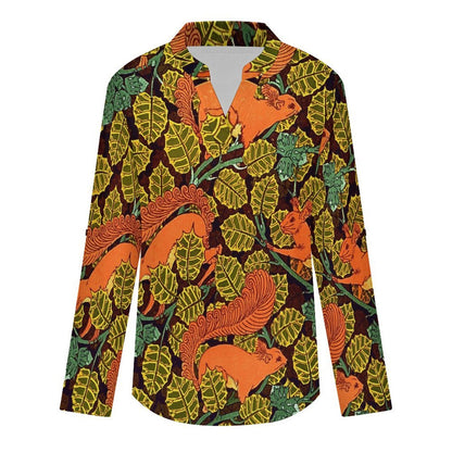Yellow Squirrel, Autumn  Versatile Notched V-Neck Tunic | Roll Tab 3/4 Sleeve Office Casual Top