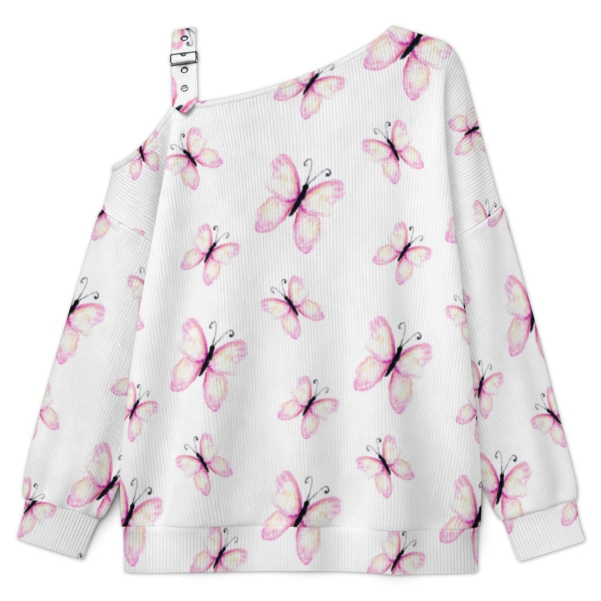 Women’s Off-Shoulder Knit Sweater Pink Butterfly