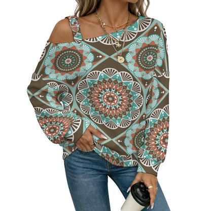 Off-the-shoulder SweaterRetro Pattern Women’s Off-Shoulder Knit Sweater