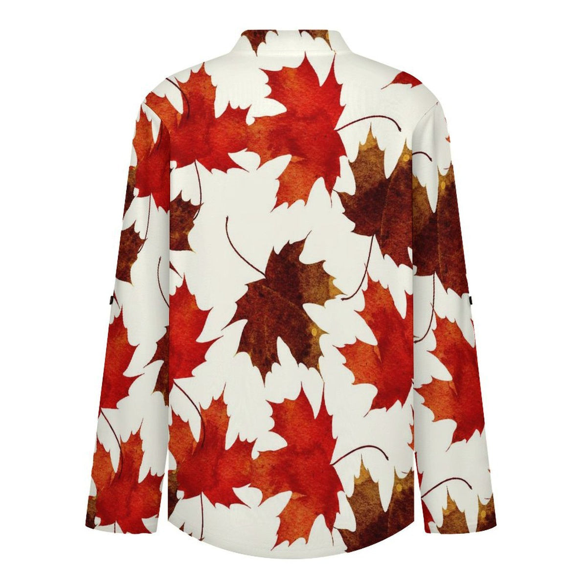 Stand-up Collar Long-sleeved Shirt Leaf Plant Pattern white SWomen’s V-Neck Blouses