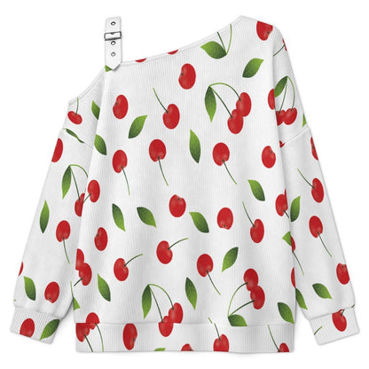 Off-the-shoulder SweaterCherry, Fruit, Background Women’s Off-Shoulder Knit Sweater