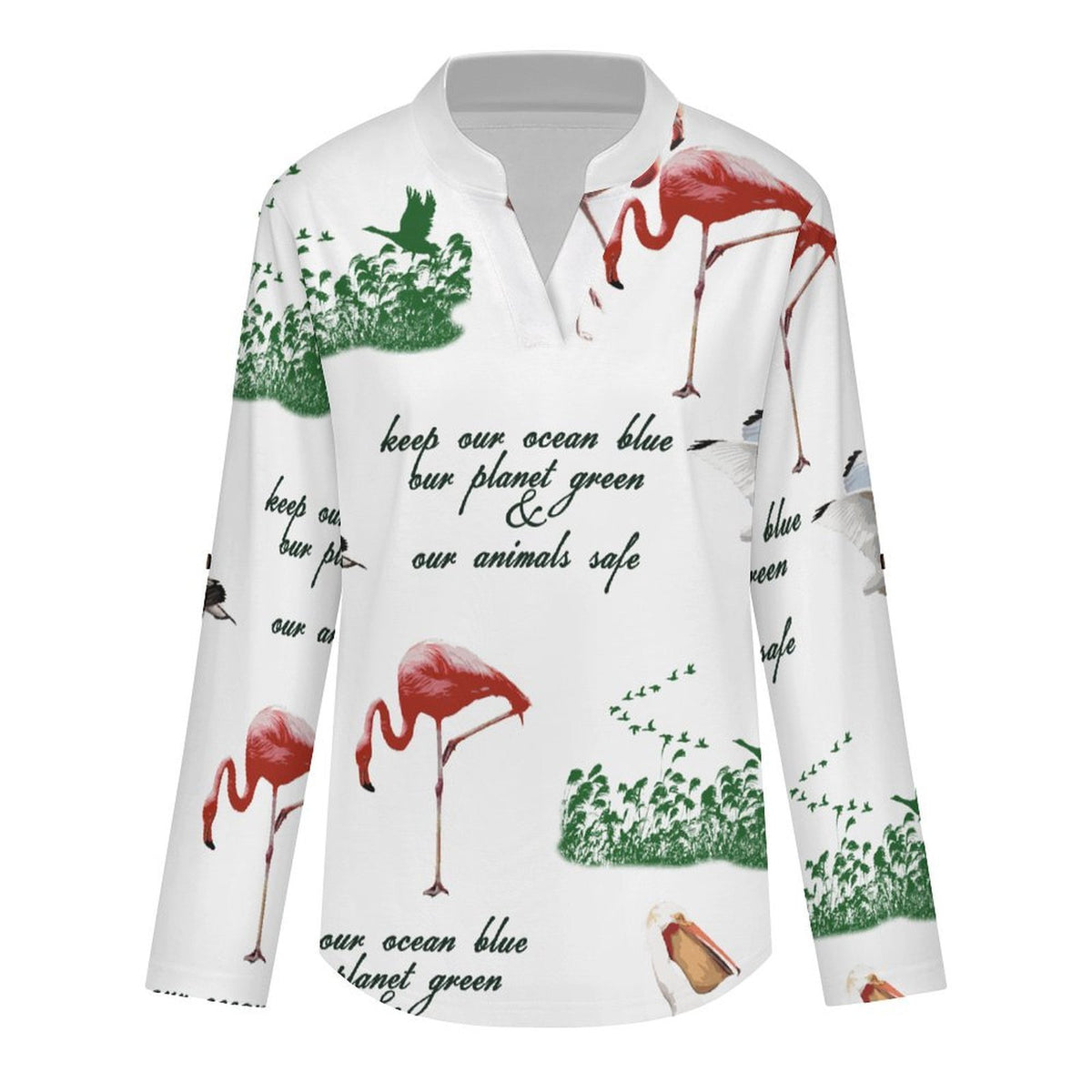 Environmental Protection, Wetland, Repeating Patterns  Versatile Notched V-Neck Tunic | Roll Tab 3/4 Sleeve Office Casual Top