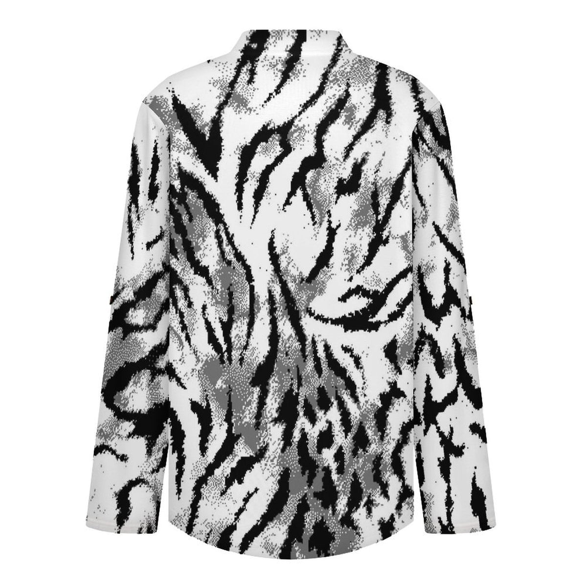 Black And White Zebra Print Roll Tab 3/4 Sleeve Notched V Neck Tunic Blouse