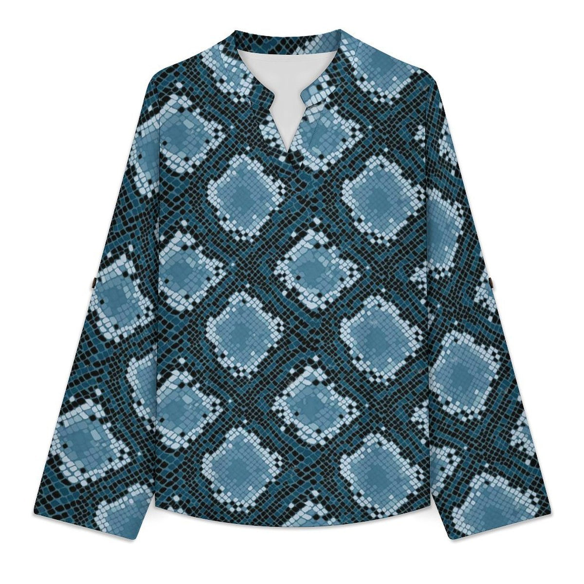 Snakeskin Pattern, Repeating Pattern  Versatile Notched V-Neck Tunic | Roll Tab 3/4 Sleeve Office Casual Top