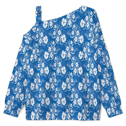 Off-the-shoulder SweaterBlue, Flower Pattern Women’s Off-Shoulder Knit Sweater