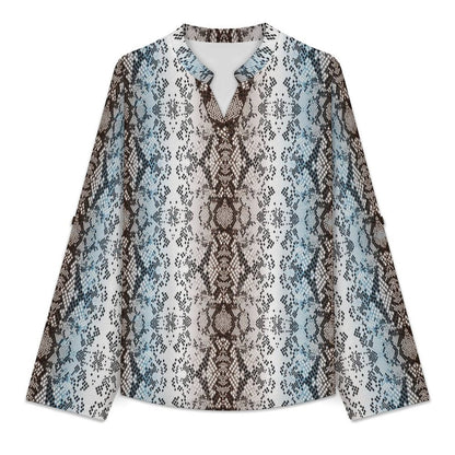 Snakeskin Pattern, Repeating Pattern Roll Tab 3/4 Sleeve Notched V Neck Tunic Blouse