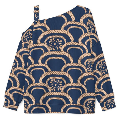 Women’s Off-Shoulder Knit Sweater Chinese Style, Retro Pattern
