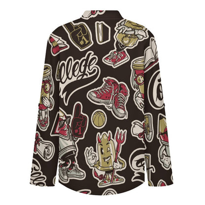 Retro Patterns, Stickers, Animation  Versatile Notched V-Neck Tunic | Roll Tab 3/4 Sleeve Office Casual Top