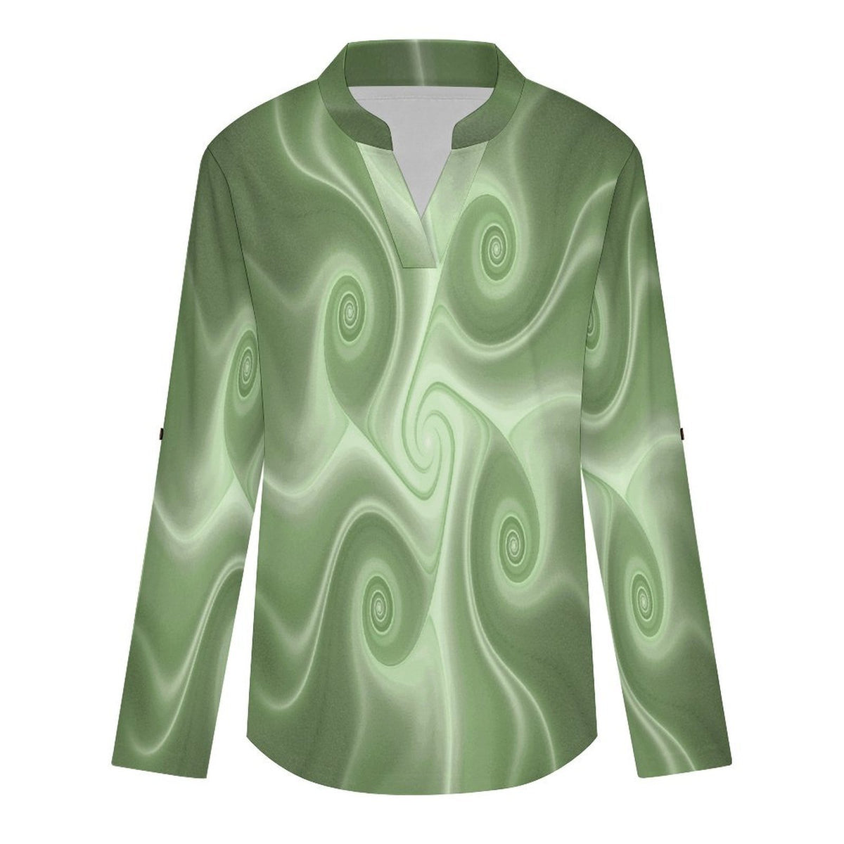 Green, Background, Abstract  Versatile Notched V-Neck Tunic | Roll Tab 3/4 Sleeve Office Casual Top