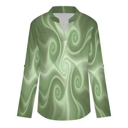 Green, Background, Abstract  Versatile Notched V-Neck Tunic | Roll Tab 3/4 Sleeve Office Casual Top