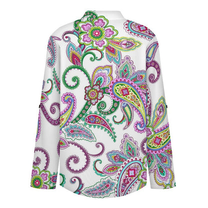 Paisley  Versatile Notched V-Neck Tunic | Roll Tab 3/4 Sleeve Office Casual Top