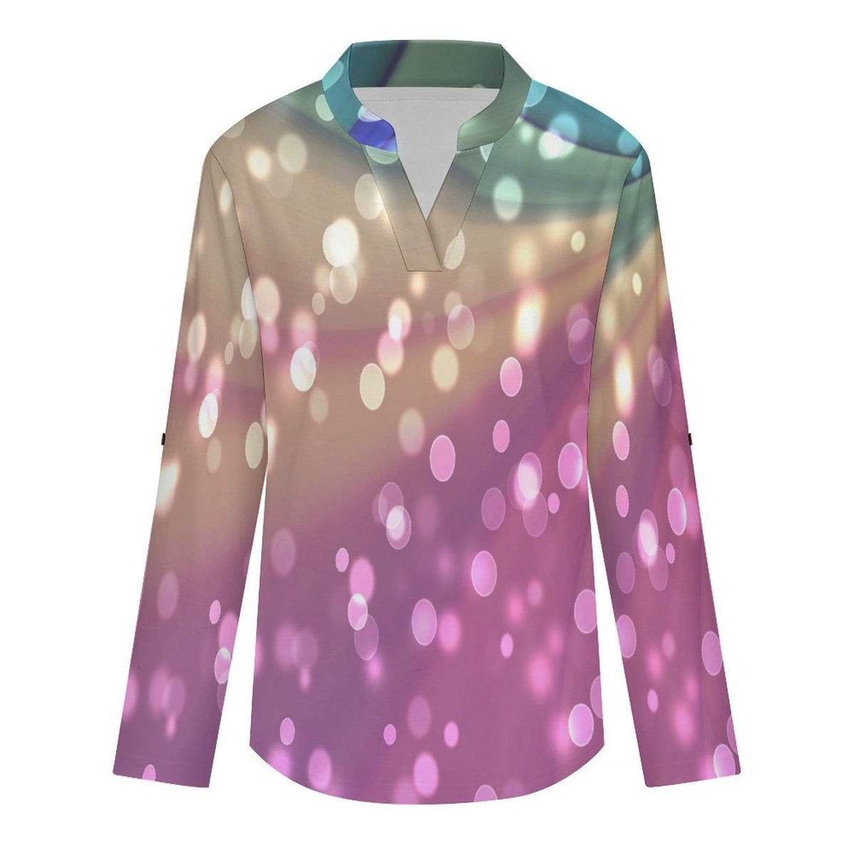 Color, Dazzling Starlight  Versatile Notched V-Neck Tunic | Roll Tab 3/4 Sleeve Office Casual Top