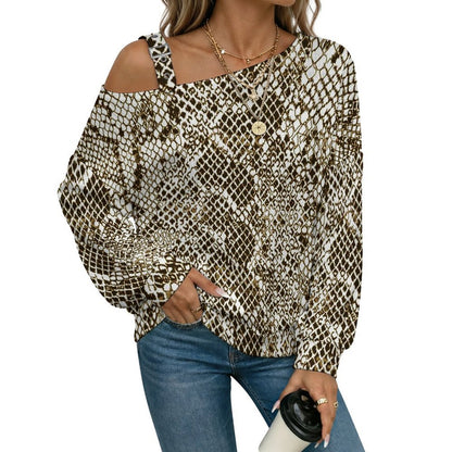 Long Sleeve Relaxed-Fit Solid Pullover Snake Skin