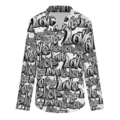 Graffiti, Font, Repeating Pattern  Versatile Notched V-Neck Tunic | Roll Tab 3/4 Sleeve Office Casual Top