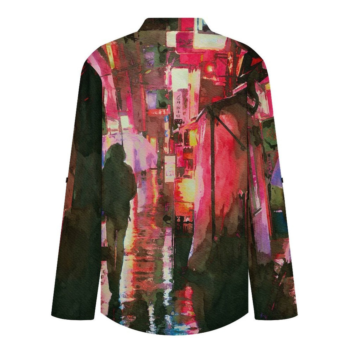 Watercolor Painting, Late at Night, Lonely Roll Tab 3/4 Sleeve Notched V Neck Tunic Blouse