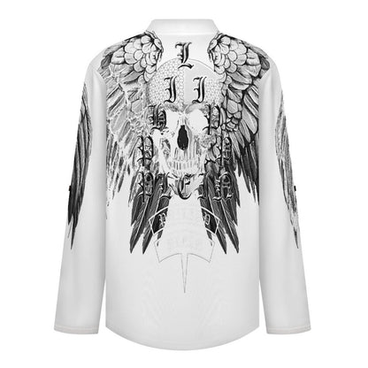 Skull, Wings  Versatile Notched V-Neck Tunic | Roll Tab 3/4 Sleeve Office Casual Top