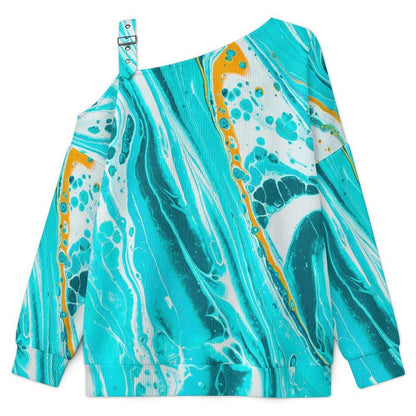 Fall Casual Asymmetric Shoulder Knit Top with Buckle Detail Pattern