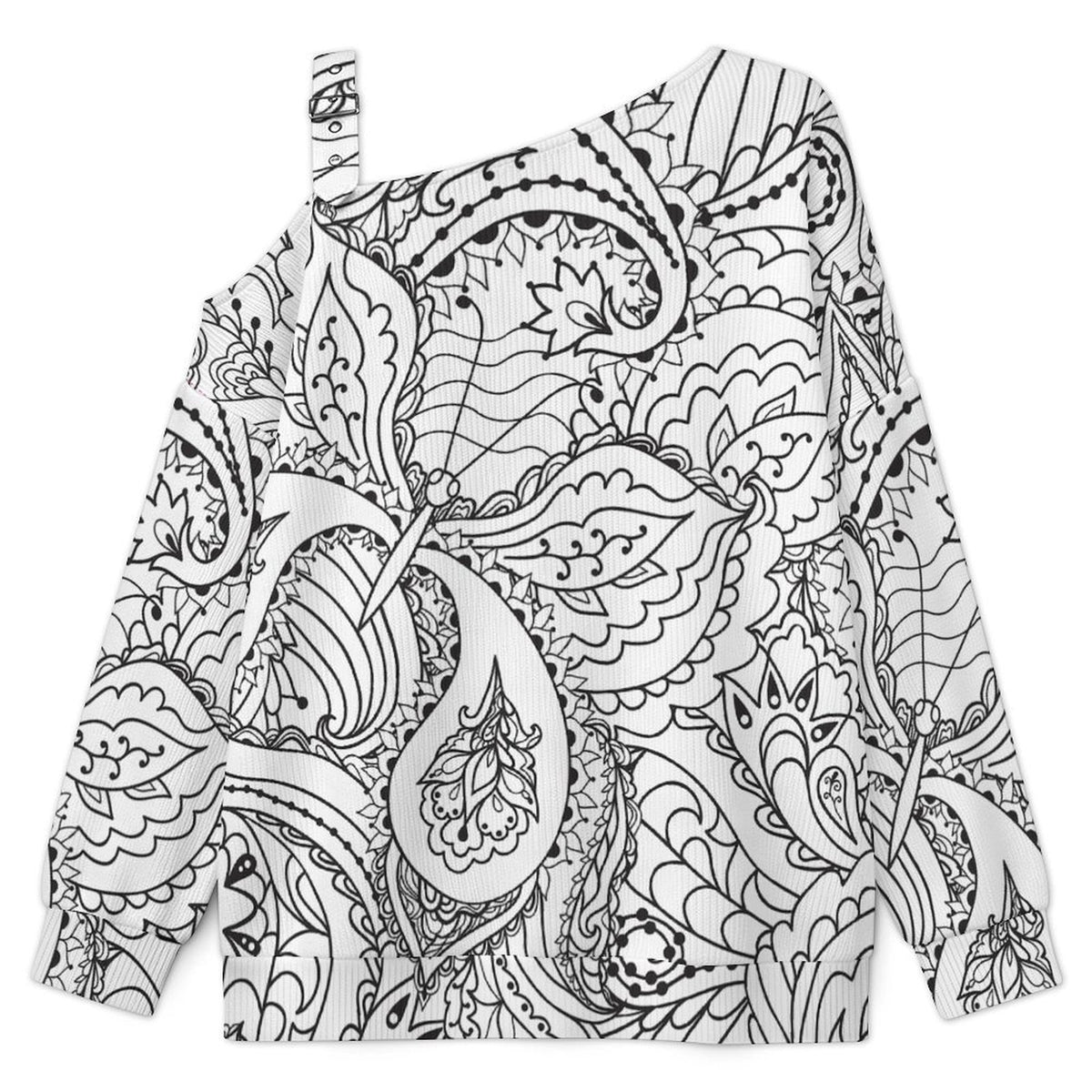 Off-the-shoulder SweaterRetro Pattern Women’s Off-Shoulder Knit Sweater