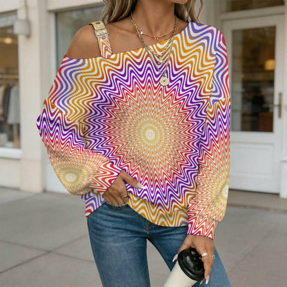 Women’s Off-Shoulder Knit Sweater Optical Art