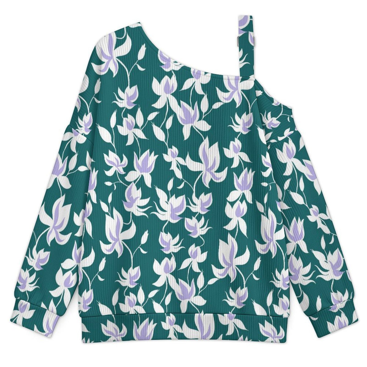 Women’s Off-Shoulder Knit Sweater Flower Pattern Repeat