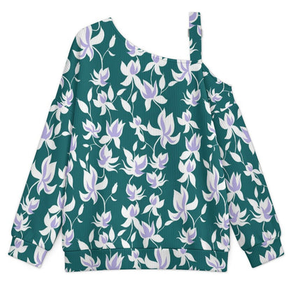 Women’s Off-Shoulder Knit Sweater Flower Pattern Repeat