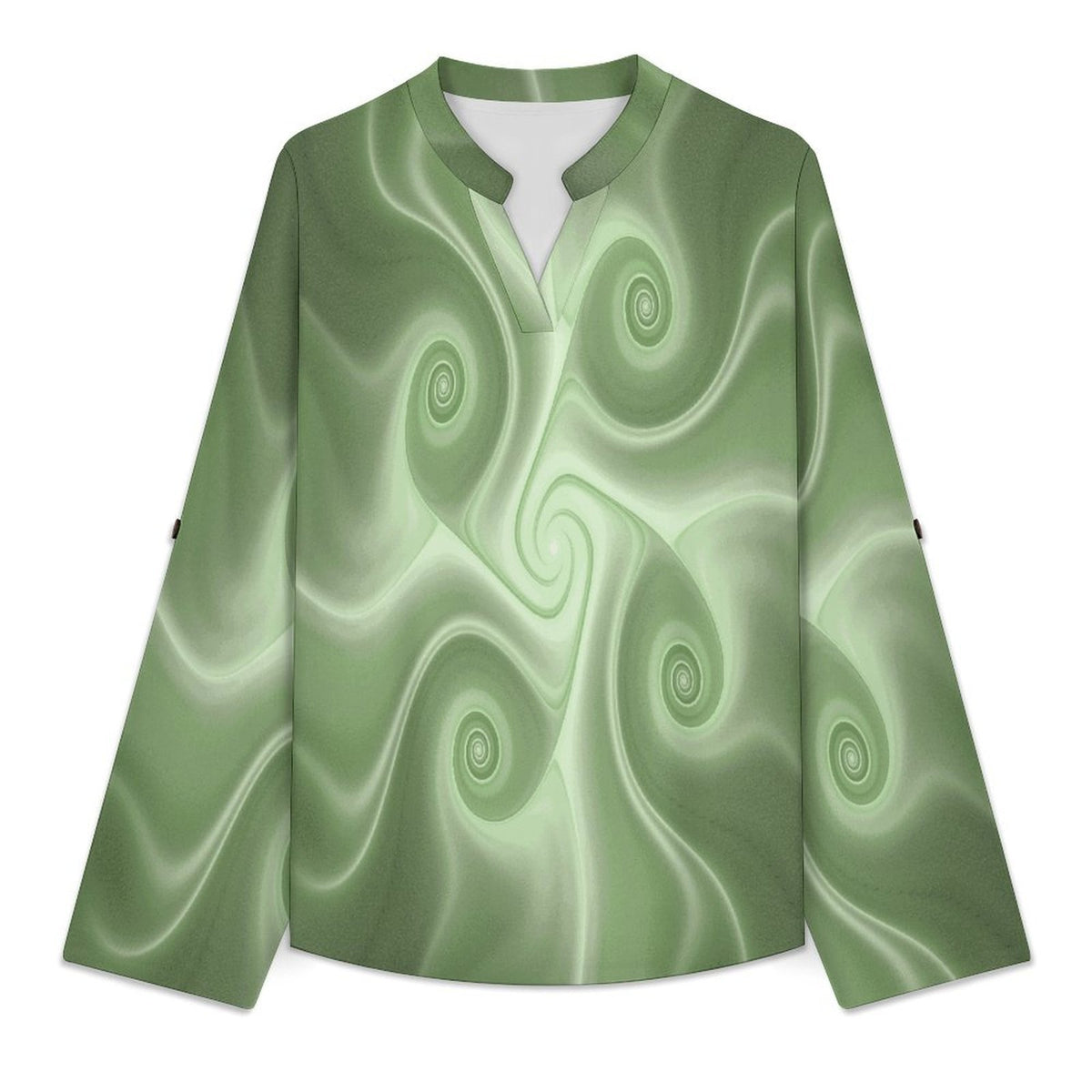 Green, Background, Abstract  Versatile Notched V-Neck Tunic | Roll Tab 3/4 Sleeve Office Casual Top