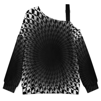 Women’s Off-Shoulder Knit Sweater Optical Art Viaual Trap
