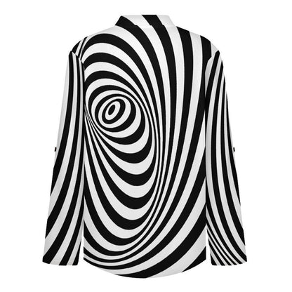 Vortex, 3D, Stripe  Versatile Notched V-Neck Tunic | Roll Tab 3/4 Sleeve Office Casual Top