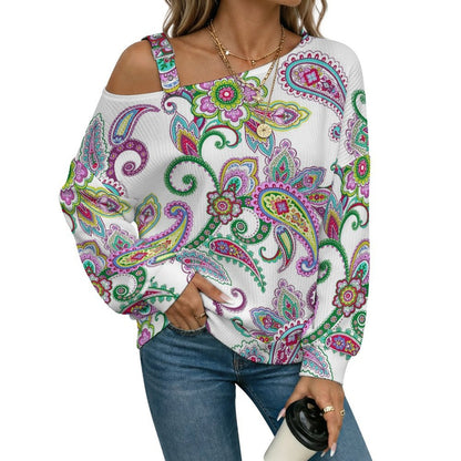 Women’s Off-Shoulder Knit Sweater Paisley