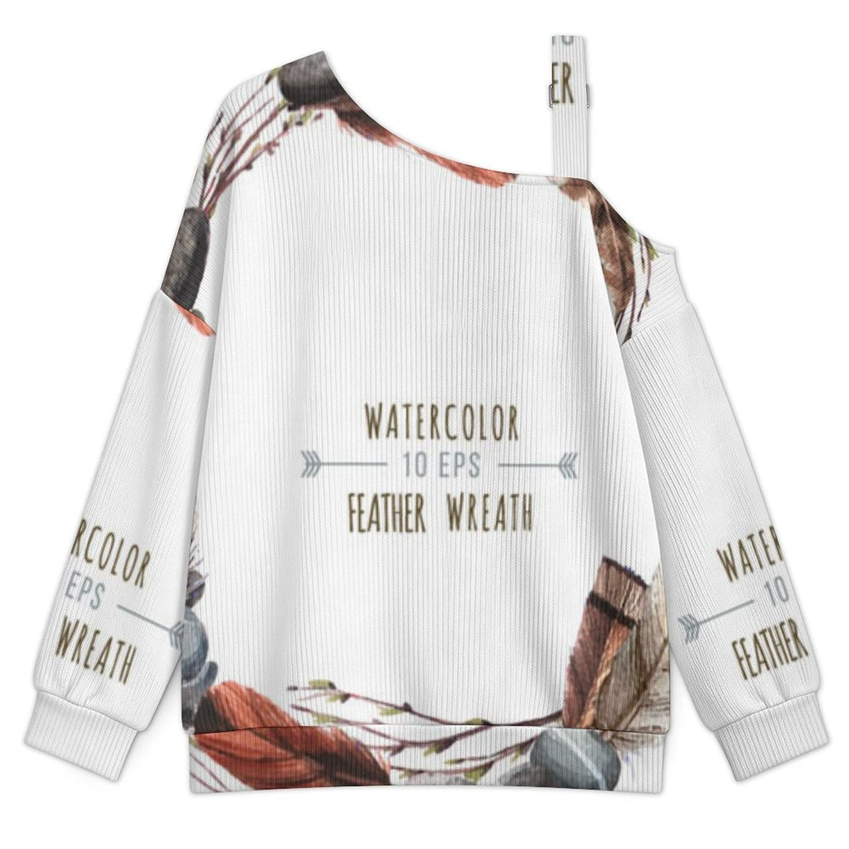 Feathers Fall Casual Asymmetric Shoulder Knit Top with Buckle Detail